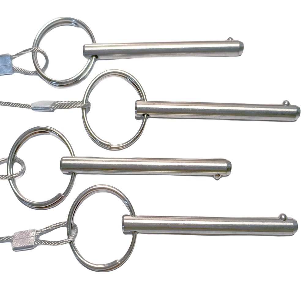 4Pcs Marine Hardware, Full 316 Stainless Steel Bimini top Ball pin, Latch Safety pin Single Plant Latch Ring Latch with Lanyard and Screws (1/4" x 3")
