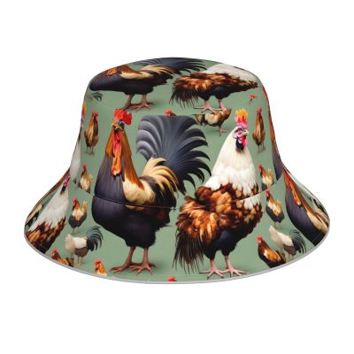 MYGANN Rooster and Chicken Unisex Double-Sided Hat with Reflective Strips for Outdoor Activities Camping Beach Fishing Clothing Black