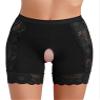 Agoky Women's Lace Trim Boyshort Panties Sissy Lingerie Boxer Briefs Hipster Crotchless Undershorts Black XX-Large