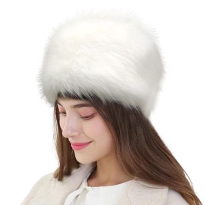 ECYC Ltd Women's Faux Fur Hat Russian Style Winter Warm Hat Faux Fur Ski Hat Fluffy Faux Fur Bucket Hats Russian Beanie Hat Cap for Ladies Girls