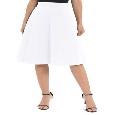 Urban CoCo Women's A-Line Elastic High Waist Flare Work Midi Knee Length Stretchy Skirt(L, White)