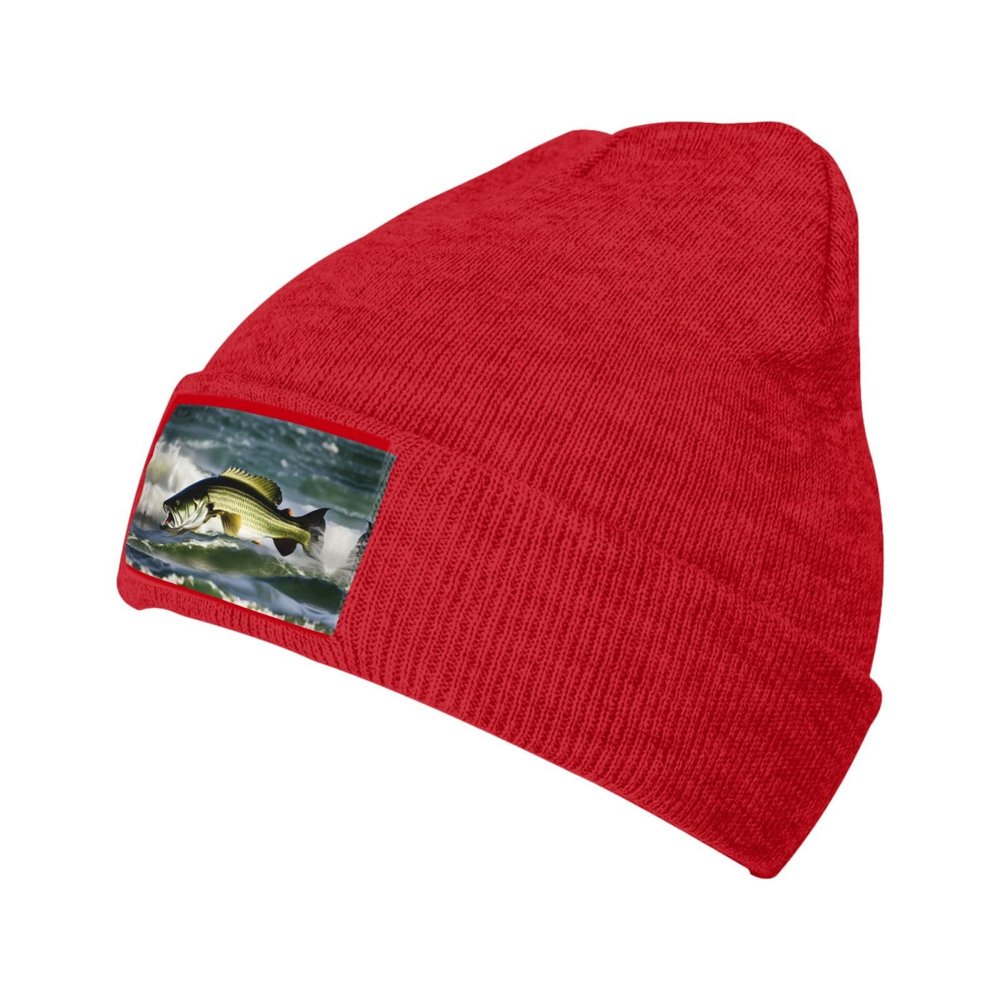 Bass Fishing Wave Luxurious Velvet Patch Design,Knitted Wool Hat,Ideal for Sporty & Outdoor Activities