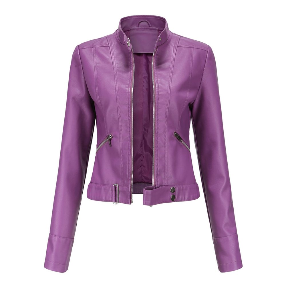 XUNRYAN 2024 Girls Faux-Leather Jacket Slim Fit Stand Collar Long Sleeve Fall Fashion Winter Moto Bomber Aviator Coat Outerwear