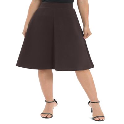 Urban CoCo Women's A-Line Elastic High Waist Flare Work Midi Knee Length Stretchy Skirt(L, Brown)