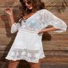Eomenie Women's Contrast Lace Bathing Suit Cover Up V-Neck Swimsuit Coverups Loose Swimwear Beach Dress Beachwear White view 4