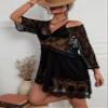 Eomenie Women's Contrast Lace Bathing Suit Cover Up V-Neck Swimsuit Coverups Loose Swimwear Beach Dress Beachwear Black view 3
