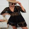 Eomenie Women's Contrast Lace Bathing Suit Cover Up V-Neck Swimsuit Coverups Loose Swimwear Beach Dress Beachwear Black view 4