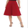 Urban CoCo Women's A-Line Elastic High Waist Flare Work Midi Knee Length Stretchy Skirt(XL, Red) view 1