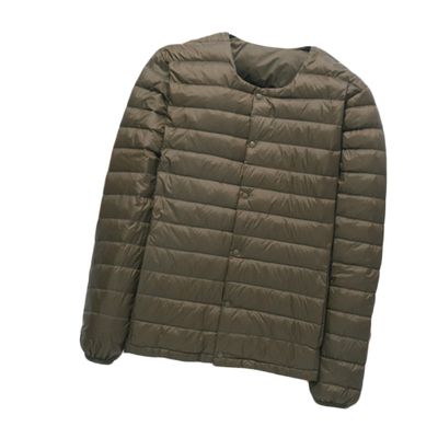 Bestgift Down jacket men's underwear large size round neck V-neck thin section Army green XL
