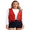Kvysinly Women's Fringe Sequins Waistcoat Open Front Jacket Sleeveless Coat Glitter Vest Tops Red XX-Large view 1
