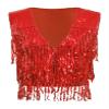 Kvysinly Women's Fringe Sequins Waistcoat Open Front Jacket Sleeveless Coat Glitter Vest Tops Red XX-Large view 3