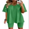 2 Piece Outfits For Women Short Sleeve V Neck T Shirts High Waist Set St Patrick's Day Green L view 1