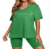 2 Piece Outfits For Women Short Sleeve V Neck T Shirts High Waist Set St Patrick's Day Green L view 2