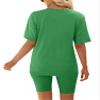 2 Piece Outfits For Women Short Sleeve V Neck T Shirts High Waist Set St Patrick's Day Green L view 3