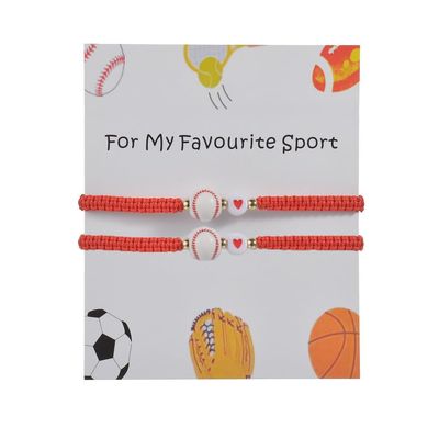 COLORFUL BLING 2pcs/Pack Basketball Volleyball Sports Bracelets for Women Men Braided Adjustable Baseball Soccer Football Bracelets Friendship BFF Jewelry-Baseball Heart
