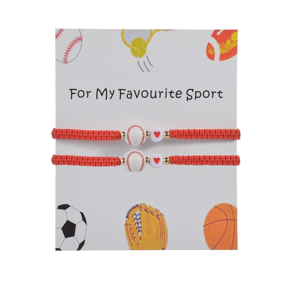 COLORFUL BLING 2pcs/Pack Basketball Volleyball Sports Bracelets for Women Men Braided Adjustable Baseball Soccer Football Bracelets Friendship BFF Jewelry-Baseball Heart