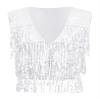 Sywiyi Women's Sequins Fringe Vest V Neck Sleeveless Open Front Waistcoat Party Prom Club Dancewear Silver 3X-Large view 3