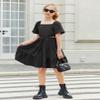 Arshiner Girls Dresses Square Neck Cut Out Shirred Ruffle Hem Funeral Semi Formal Black Dress Size 11-12 view 4