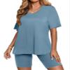 AGSEEM Vacation Outfits For Women 2 Piece Summer High Waist Sweatsuits Set Light Blue M view 2