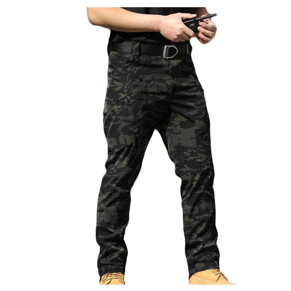 Bestgift Outdoor Pants Casual Straight Leg Cargo Pants Men's Long Pants Camouflage Black 2 IX9 L