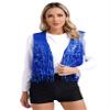 JEYPINMI Women Sequin Fringe Sleeveless Vest Shiny V Neck Open Front Waistcoat Causal Party Dance Clubwear Royal Blue Small view 2