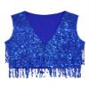 JEYPINMI Women Sequin Fringe Sleeveless Vest Shiny V Neck Open Front Waistcoat Causal Party Dance Clubwear Royal Blue Small view 4