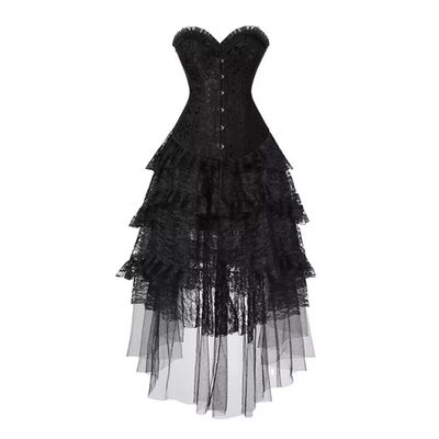 Hengzhifeng Women Cosplay Steampunk Bustier Corset with Tulle Skirt (Small,Black)