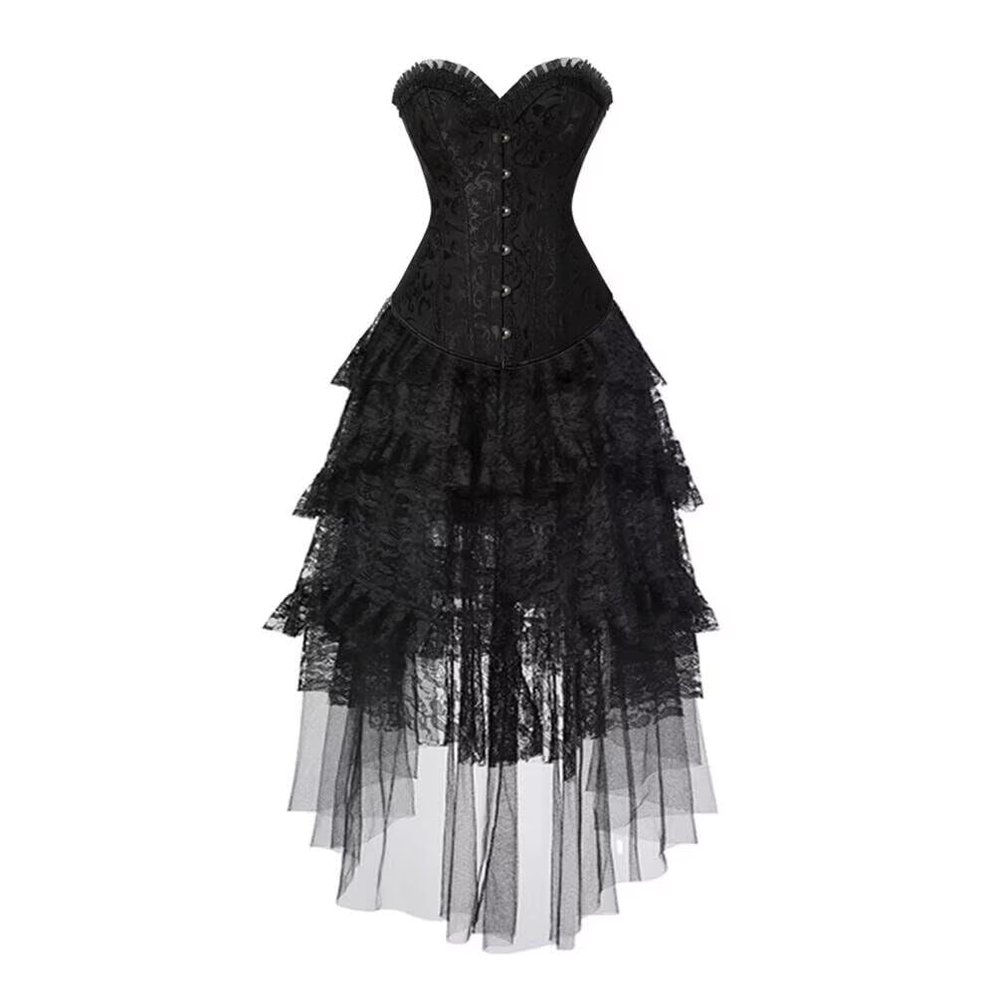 Hengzhifeng Women Cosplay Steampunk Bustier Corset with Tulle Skirt (Small,Black)