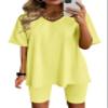AGSEEM Cute Summer Plus Size Outfits Casual Summer Short Sleeve Sweatsuits Yellow 2XL view 1