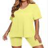 AGSEEM Cute Summer Plus Size Outfits Casual Summer Short Sleeve Sweatsuits Yellow 2XL view 2