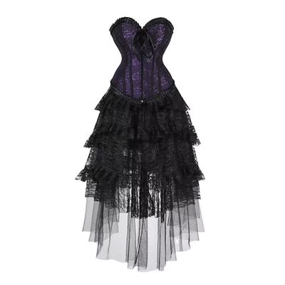 Hengzhifeng Women Renaissance Zip Bustier Corset with Tulle Skirt (Small,Purple)