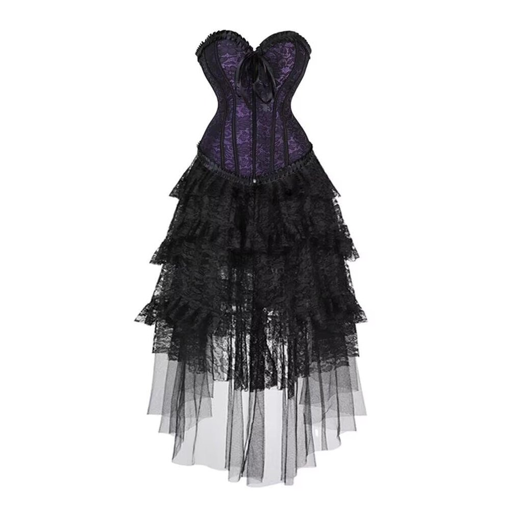 Hengzhifeng Women Renaissance Zip Bustier Corset with Tulle Skirt (Small,Purple)