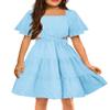 Arshiner Girls Dresses Square Neck Cut Out Shirred Ruffle Hem Easter Cute Spring Blue Dress 9-10 Years view 1