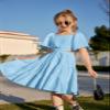 Arshiner Girls Dresses Square Neck Cut Out Shirred Ruffle Hem Easter Cute Spring Blue Dress 9-10 Years view 4