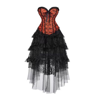 Hengzhifeng Women Gothic Bridal Boned Bustier Corset Top with Tulle Skirt (X-Large,Orange)