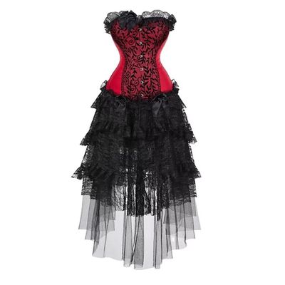 Hengzhifeng Vintage Pirate Steampunk Bustier Corset with Tulle Skirt Women Renaissance Costumes (5X-Large,Red)