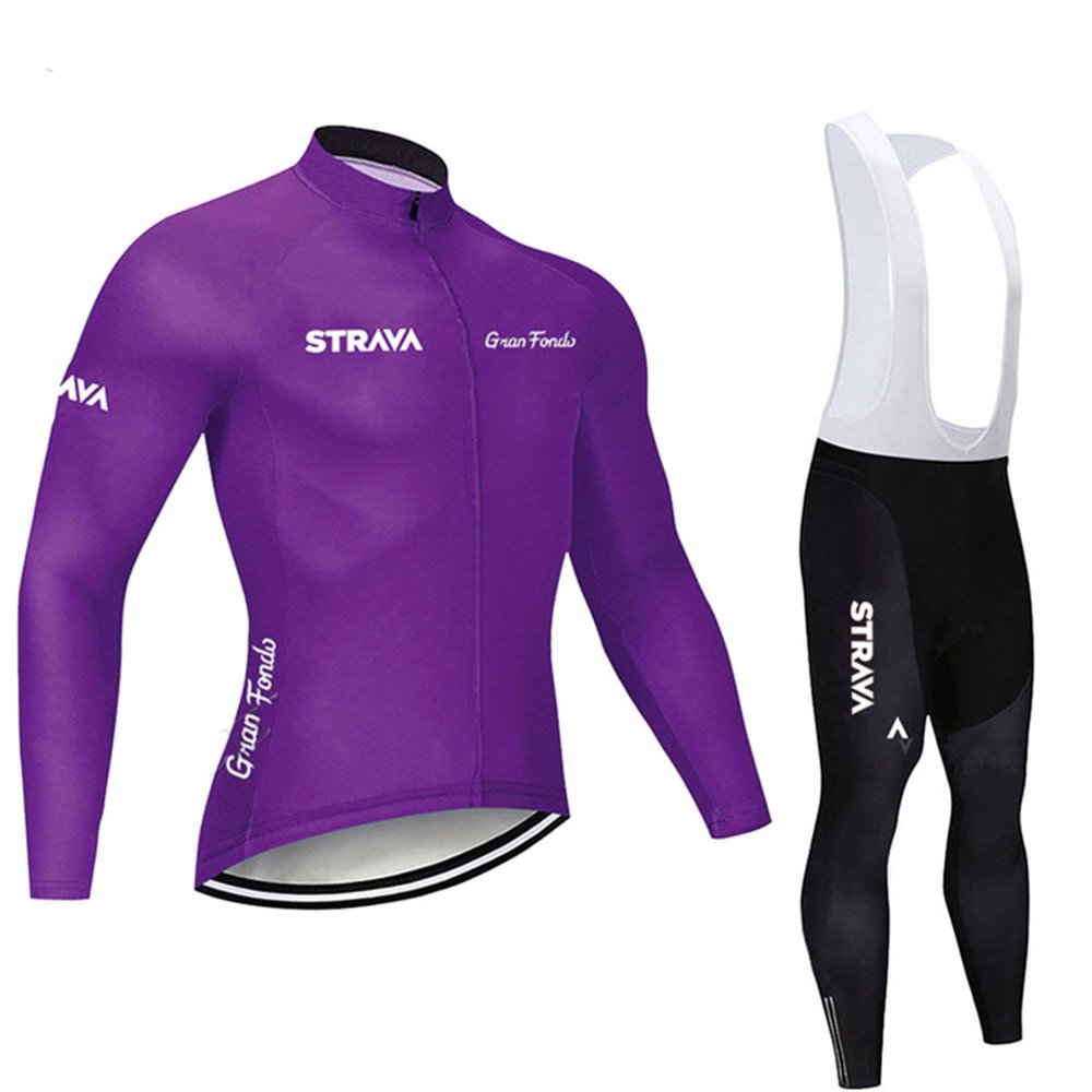 Bestgift Cycling Jerseys Long Sleeve Team Long Sleeve Set Bib Long Pants Purple 2 S
