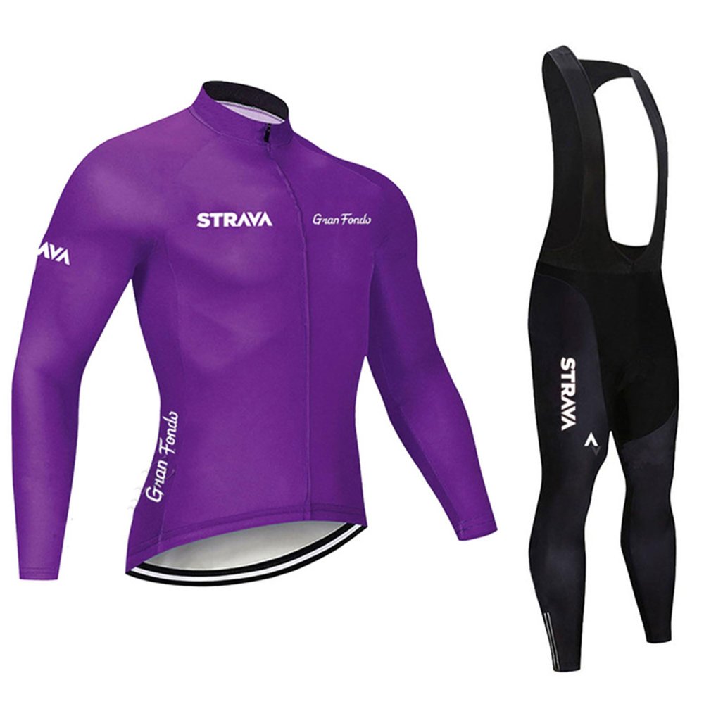 Bestgift Cycling Jerseys Long Sleeve Team Long Sleeve Set Bib Long Pants Purple 3XL