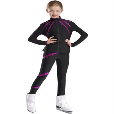 YEAHDOR Girls Kids Figure Skating Outfit Shiny Ice Skating Jacket Outerwear with Practice Leggings Performance Dancewear Purple 10 Years