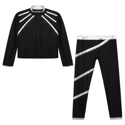 Huimingda Kids Girls Figure Skating Outfit Shiny Ice Skating Jacket with Athletic Leggings Sets Performance Dancewear Silver 14 Years