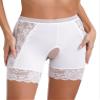Agoky Women's Lace Trim Boyshort Panties Sissy Lingerie Boxer Briefs Hipster Crotchless Undershorts White Large view 3