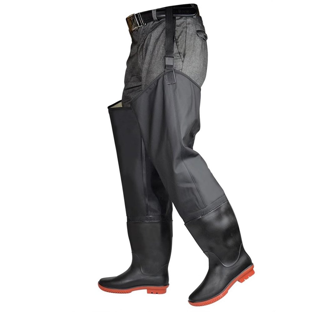 BcoMfy Fishing Hunting Hip Waders With Adjustable Snap Closure 80cm/31.5in Tall Pvc Fishing Boots (Color : Black, Size : 6)