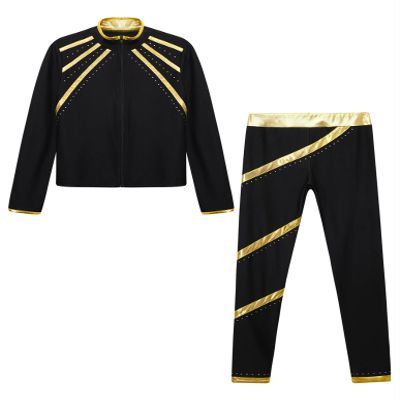 Huimingda Kids Girls Figure Skating Outfit Shiny Ice Skating Jacket with Athletic Leggings Sets Performance Dancewear Gold 6 Years