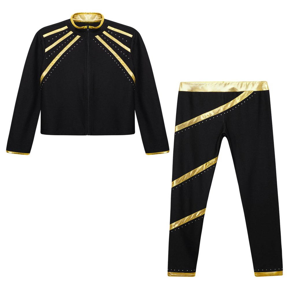 Huimingda Kids Girls Figure Skating Outfit Shiny Ice Skating Jacket with Athletic Leggings Sets Performance Dancewear Gold 6 Years