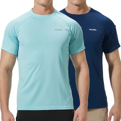 Pausel Men's Rash Guard Swim Shirts Short Sleeve UV Sun Protection Quick Dry UPF 50+ SPF Fishing Beach Water Shirt Light Blue/Navy Blue 3XL