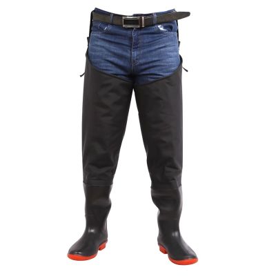 BcoMfy Knee-high Fishing Hip Waders For Men And Women, PVC Oxford Sole And Adjustable Carabiner, 80cm/31.5in (Color : Black, Size : 7.5)