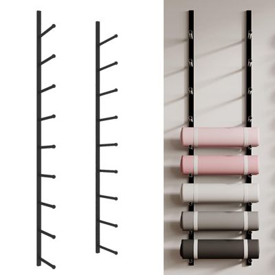 TUJOBA 9-Layer Yoga Mat Holder Wall Mount, Vertical Home Gym Equipment Storage Organizer, Hanging Pilates Mats/Foam Roller Decor Rack (Color : Black)