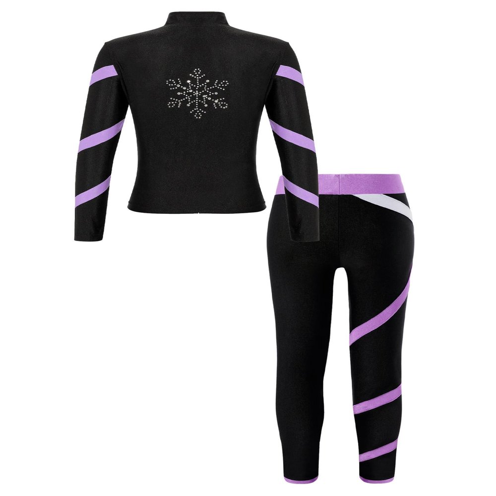 Loodgao Kids Girls Long Sleeve Figure Skating Jacket with Pants Set 2 Piece Tracksuit Ice Skating Gym Running Sports Suit Purple 8 Years