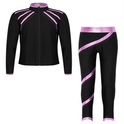 Huimingda Kids Girls Figure Skating Outfit Shiny Ice Skating Jacket with Athletic Leggings Sets Performance Dancewear Pink 16 Years