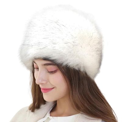 ECYC Ltd Women's Faux Fur Hat Russian Style Winter Warm Hat Faux Fur Ski Hat Fluffy Faux Fur Bucket Hats Russian Beanie Hat Cap for Ladies Girls